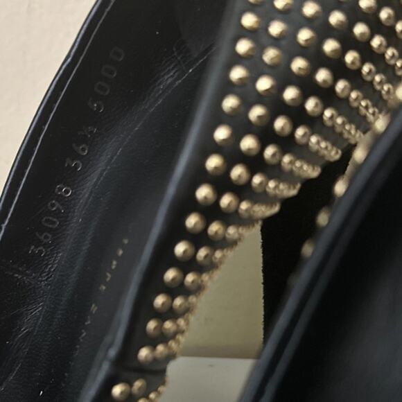 Giuseppe Zanotti Black Leather Gold Studded Pointed Toe Pumps Size 36.5 - Picture 8 of 8